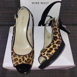 Nine West Leopard Leather Slingback Heels Size 8